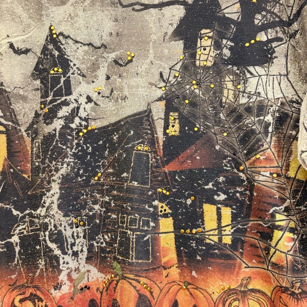 SML Sport Black and Orange Halloween Blouse with Vintage Graphics - Picture 3 of 7